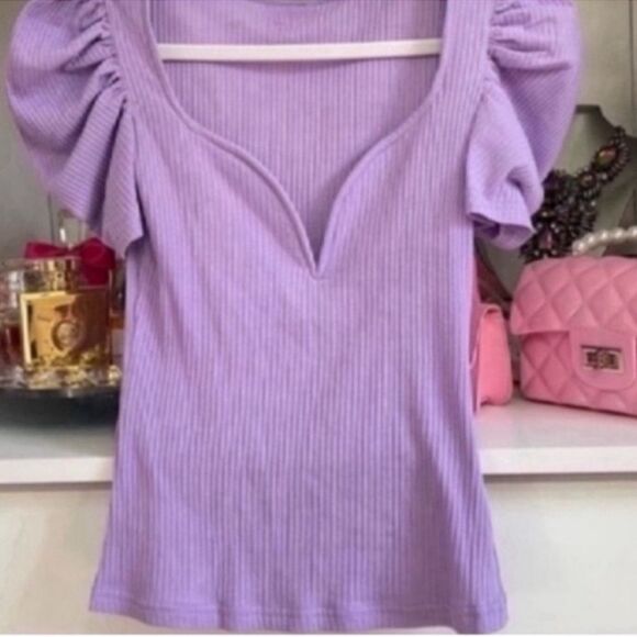 Puff Sleeve Rib-Knit Tee  Size XS - Picture 8 of 10